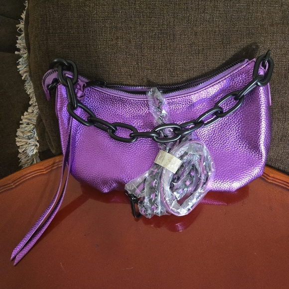 Metallic Matte Black Hardware Urban Expressions Purse Brand New Bright Purple